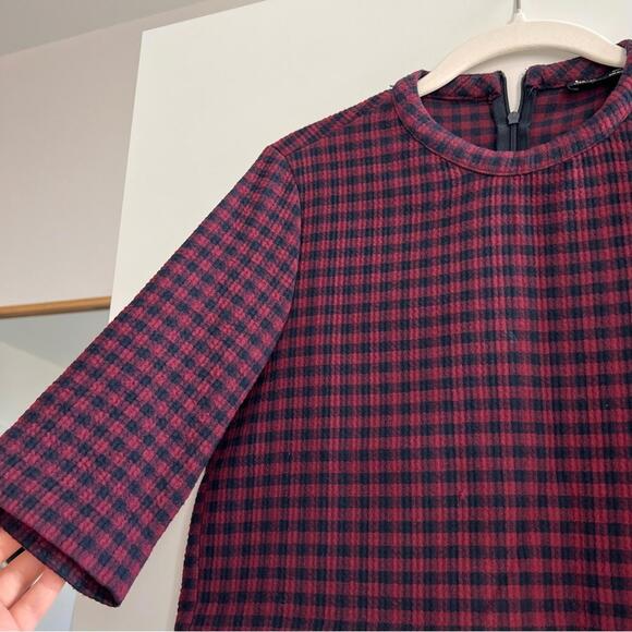 Zara Red and Black Plaid Top with White Hem - Picture 3 of 3